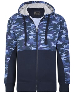 KAM Camo Panelled Zip Hoody Navy